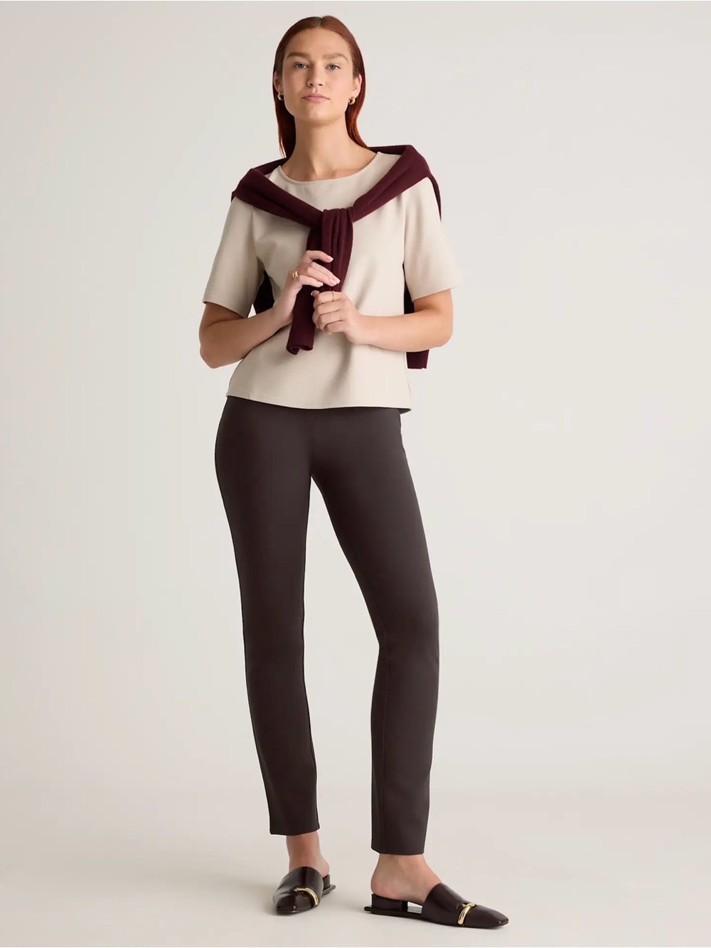 Quince Ultra Stretch Straight Leg Ponte Pants Espresso L/32 Chocolate Brown
